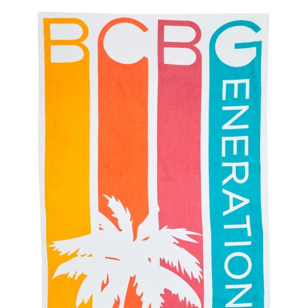 BCBG | Striped Palm Logo Cotton Beach Towel